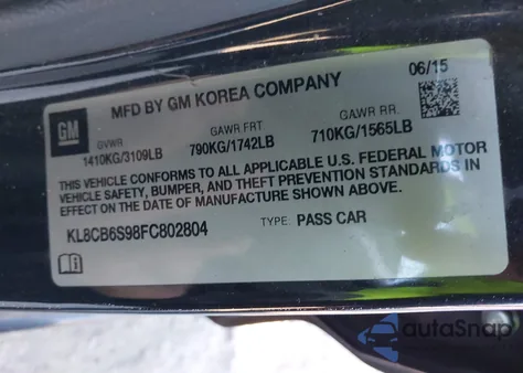 2015 Chevrolet Spark Ls Cvt from USA, damaged, VIN KL8CB6S98FC802804